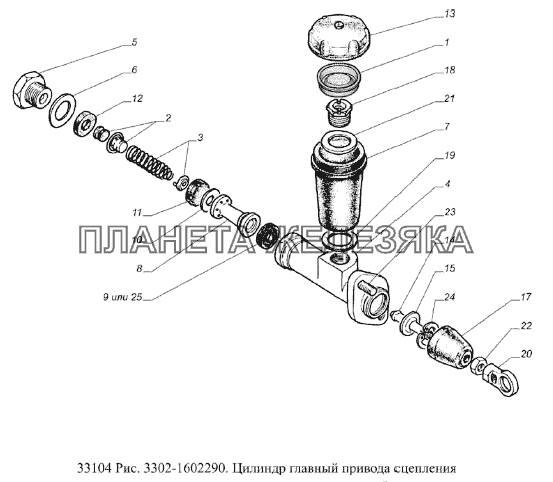 Цилиндр главный привода сцепления ГАЗ-33104 Валдай Евро 3